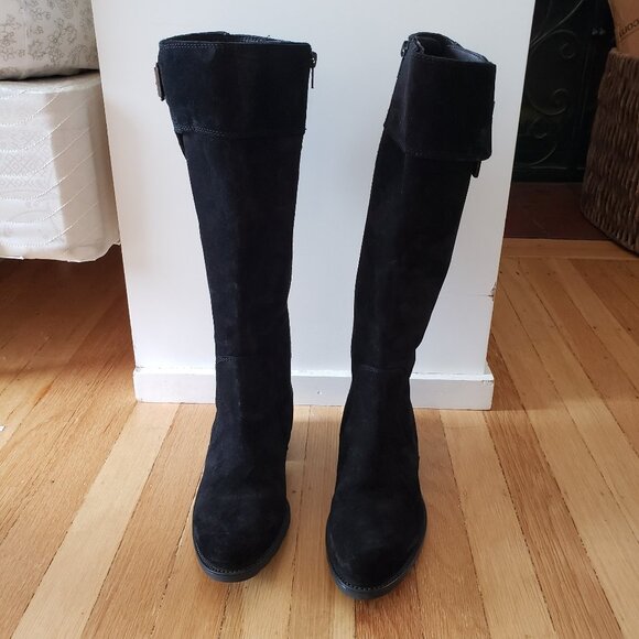 Barneys New York Shoes - Barneys NY Women's Tall Black Suede Boots Buckle Size 7
